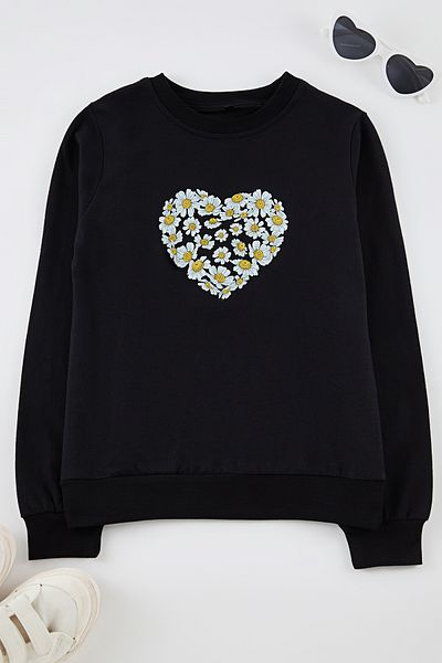TRENDYOLKIDS Черен суичър за момиче с шарки на сърца - Tkdaw25Sw00093