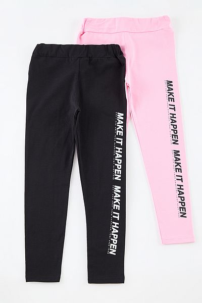 TRENDYOLKIDS Schwarz-Rosa Slogan-Strickstrumpfhose für Mädchen TKDAW25TA00006