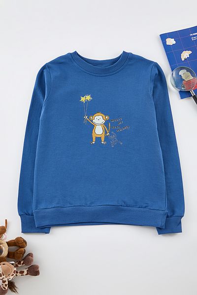 TRENDYOLKIDS Hanorac tricotat cu imprimeu Indigo pentru băiat TKDAW25SW00087