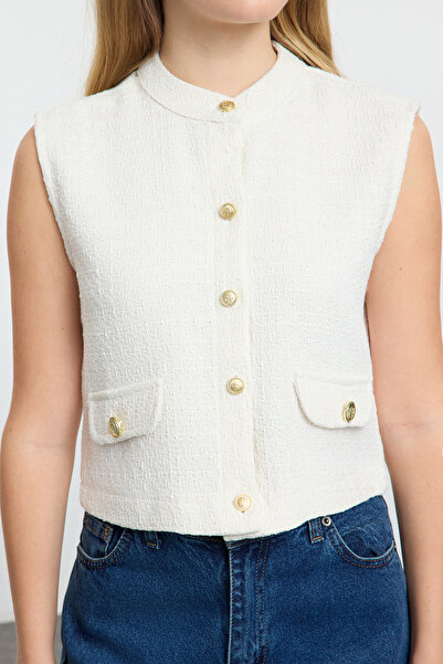 Trendyol Collection Twoaw25Ye00081 - Ecru Regular Tweed Woven Vest