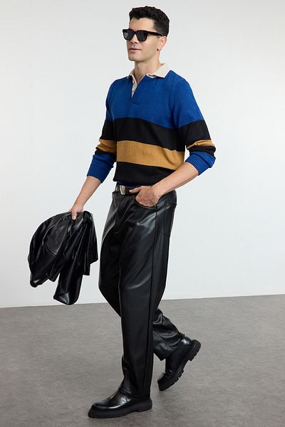 Trendyol Collection Color BlockedPoloCollar kötött pulóver - Tmnaw25kz00053