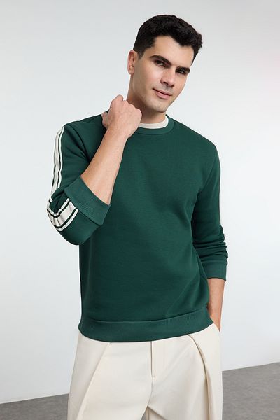 Trendyol Collection Φούτερ Emerald Green Fleece με ρίγες με εσωτερική λεπτομέρεια - κανονική εφαρμογή TMNAW25SW00163