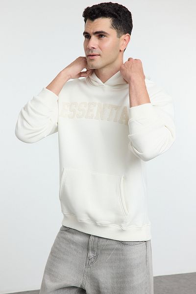 Trendyol Collection Φούτερ εκρού Oversize/Wide Cut Letter με κέντημα Fleece μέσα/Ζεστή κουκούλα TMNAW25SW00180