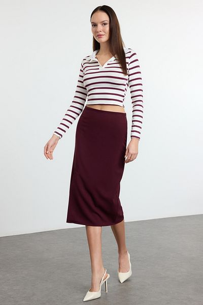Trendyol Collection Fusta țesătă de lungime midi din țesătură Ederli cu fante maro închis TWOAW25ET00045