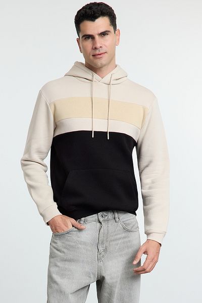 Trendyol Collection Φούτερ με κουκούλα καφέ Oversize/Wide Cut Color Block Fleece εσωτερικά TMNAW25SW00017