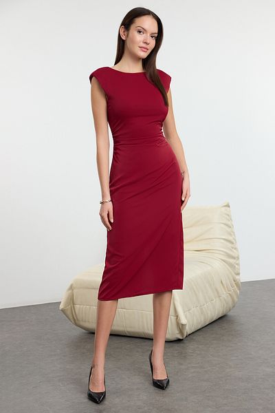 Trendyol Collection Burgunderfarbenes, schlichtes, gewebtes Midi-Kleid TWOAW25EL00361