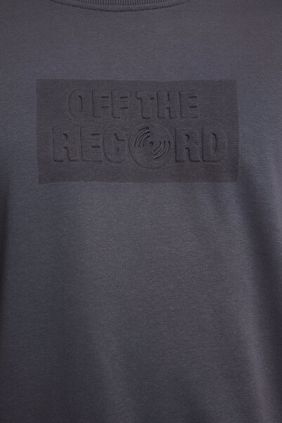 Trendyol Collection Anthracite Oversize/Wide Cut Embossed Text Printed Unshaded Sweatshirt Tmnaw25Sw00048