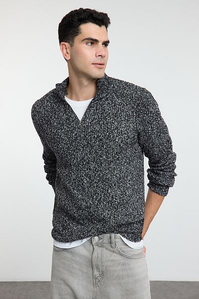 Trendyol Collection Unisex Anthracite Knitwear Sweater - Half Turtleneck, Regular Fit Tmnaw25Kz00019