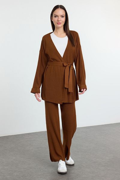 Trendyol Collection Brown Midi Length Knitwear Top and Bottom Set Twoaw25Au00027