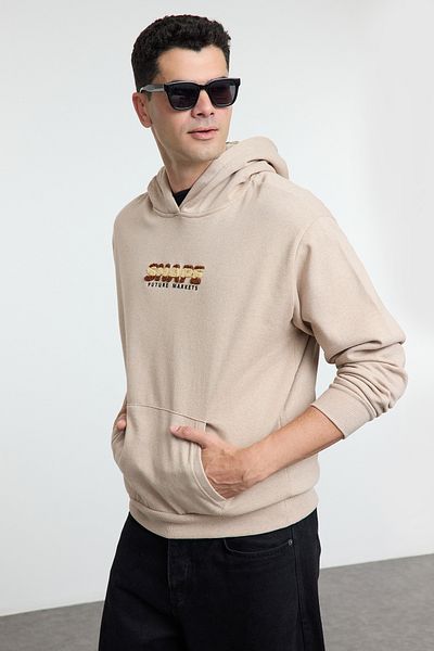 Trendyol Collection Φούτερ με κουκούλα Fleece με κουκούλα Mink Oversize/Wide Cut Letter TMNAW25SW00100