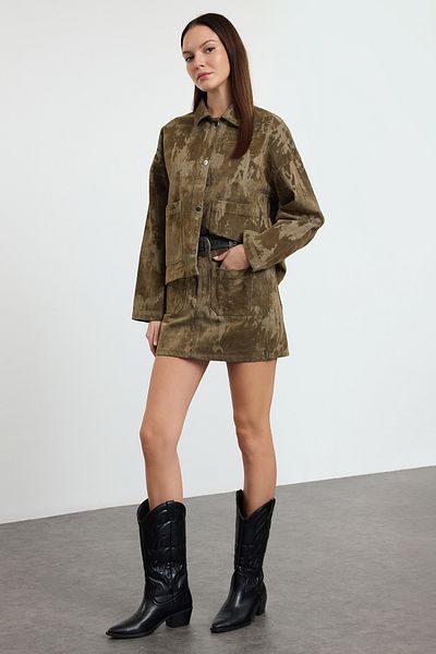 Trendyol Collection Khaki Suede Look Džínová bunda Twoaw25Ce00078