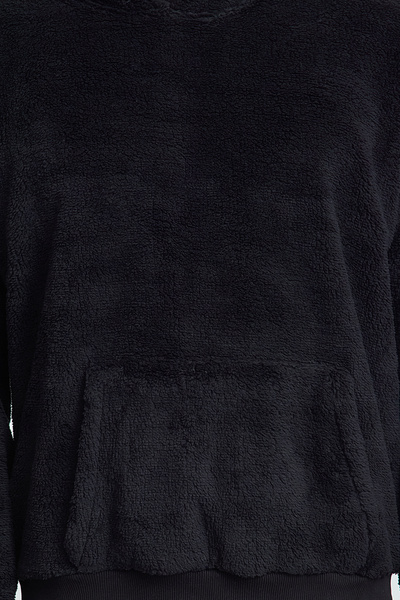 Trendyol Collection Μαύρο Oversize/Wide Cut Basic βελούδινο φούτερ με ζεστή κουκούλα TMNAW25SW00106