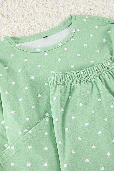 Trendyol Curve Mint Polka Dot Patterned Heart Knitted Pajamas Set - Tbbaw25Ai00065