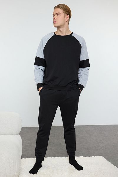 Trendyol Collection Μαύρο Color Block Πλεκτό Σετ Πυτζάμες TMNAW25PT00017