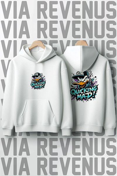 Vordevia Φούτερ με κουκούλα Quacking Mad Duck εμπρός και πίσω με στάμπα με 3 νήματα με φαρδιά εφαρμογή