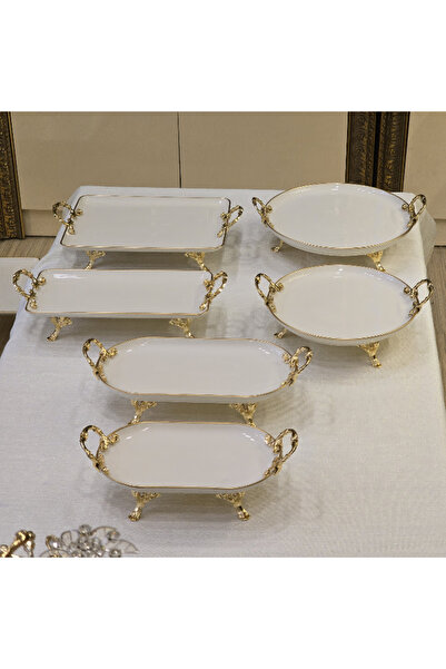 AlyaHomeAksesuar 6 Parça Porselen Sunum Seti Gold