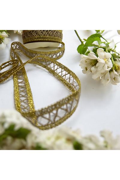 BukiroAtelier 2 μέτρα γυαλιστερή κορδέλα από άχυρο με σταυρωτό σχέδιο - Κορδέλα Monofil 2,5 cm