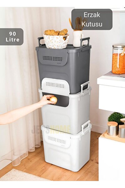 Jet's Home 3’lü Patates Soğan Sepeti Oyuncak Kutusu Havalandırmalı Erzak Kutusu Çok Amaçlı Kutu 90 Lt