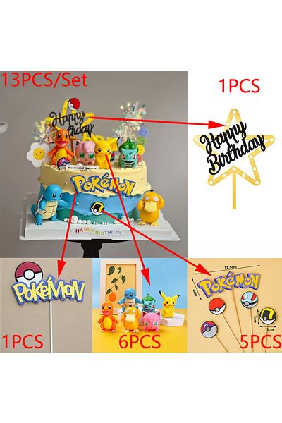 Choice 13pcs 13pcs/set Pikachu Cake Topper Decoration Kids Happy Birthday Cute Pokemon Vinyl Anime Figure C