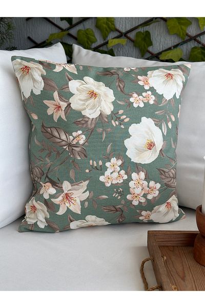 Decamor home Husă de pernă cu model de flori de magnolie verde apă