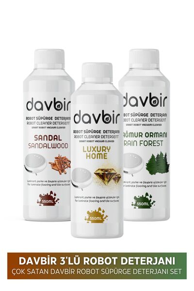 St Morritz 3'lü Set Akıllı Robot Süpürge Deterjanı Yağmur Ormanı, Sandal, Lüx Ev Sprey Mop Deterjanı 3X 550ML