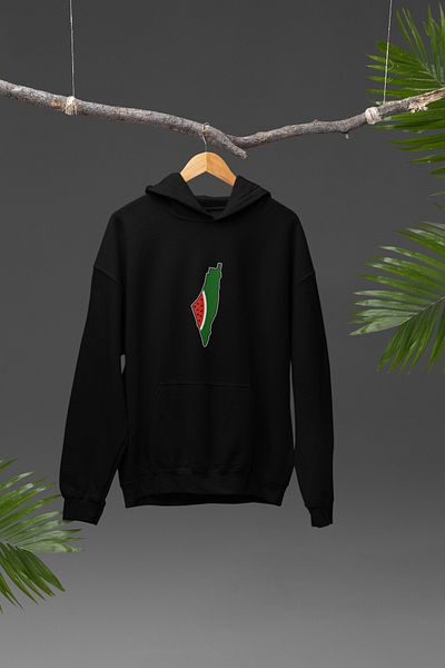 Nulivez 2 Thread Palestine Design Printed Hooded Unisex Oversize Sweatshirt with Kangaroo Pocket