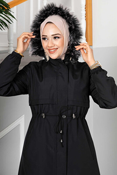 Genel Markalar Eflin Kapüşonlu Tesettür Mont Siyah