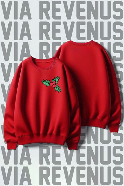 Vordevia  Flower Printed Unisex 3 Thread Raster Wide Fit New Year's Gift Sweatshirt