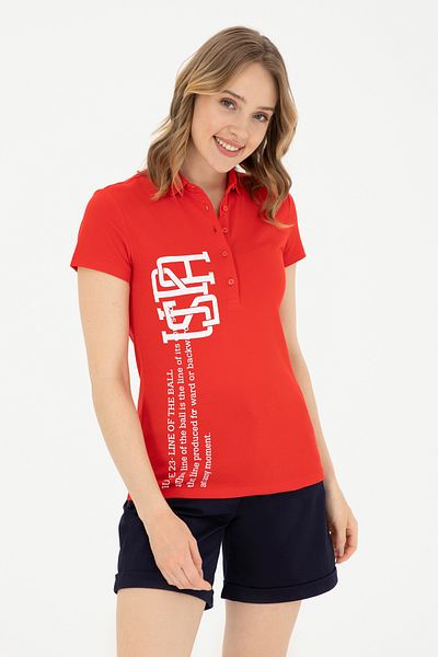 U.S. Polo Assn. Tricou roșu cu gât polo de damă 50282889 -VR030