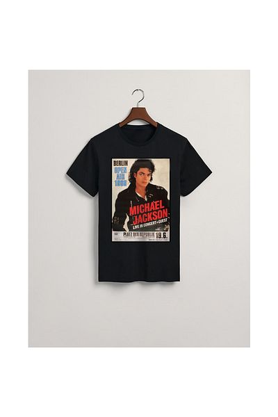 MarkaTurko Tricou Michael Jackson negru cu design special din bumbac pieptănat 2704-127