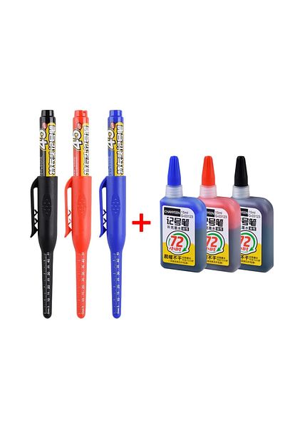 Choice mix 3pen 3ink 45mm Waterproof Deep Hole Marker Pens Long Nib Head Carpenter Pen Black/Blue/Red Ink f