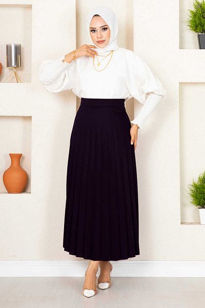 EBRUTESETTÜR Pleated Hijab Skirt with Elastic Waist