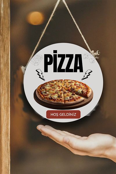Nod Double Sided Welcome Sign for Pizza Hall, Pizza Shop Door Wall Painting Board Ornament Decor