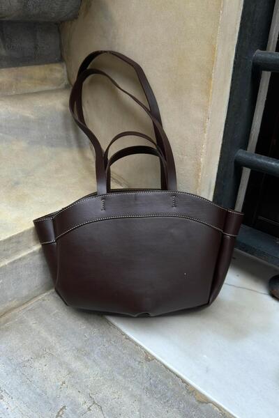 LEONAS Çıkarılabilir Keseli El ve Omuz Askılı Tote Çanta Willy Acı Kahve