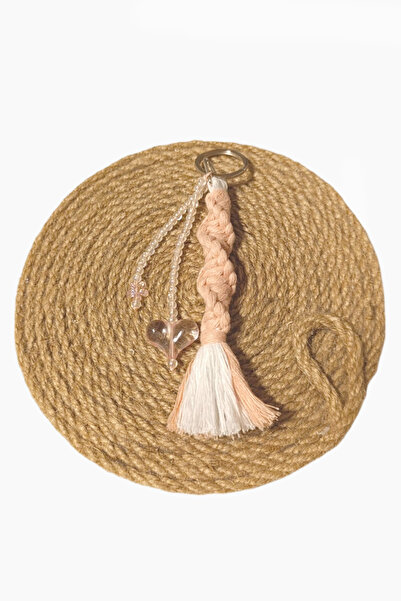 nftart.design سمك السلمون - خرز قلب شفاف - سلسلة مفاتيح/حلية حقيبة مكرامية محبوكة مزدوجة