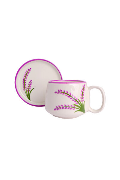 Lavender Patterned Plate Double Ceramic Handmade Mug, Ceramic Mug, Handmade, Coffee Mug