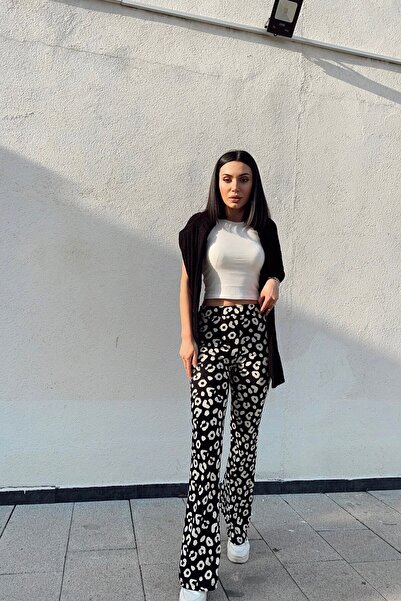 KaSheHa Dalmaçya Desenli Süet Kumaş Ispanyol Paça Pantolon 100 Cm