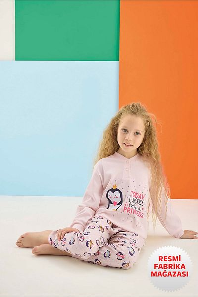 Aydoğan Winter Interlock Powder Pajamas Set for Girls - Long Sleeve, 100% Cotton - Aydogan ®   1690