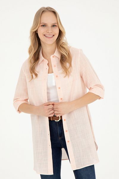 U.S. Polo Assn. Cămașă de damă cu mânecă lungă colorată somon - 50283751-VR047