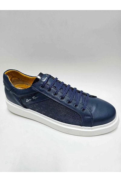 Luis Figo Genuine Leather Large Number (49-50) Navy Blue Casual Lace-Up Light Eva Sole Men's Shoes