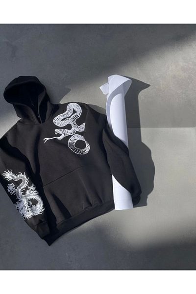 Kokosh moda Суитшърт с качулка и щампа с дълъг ръкав - черен