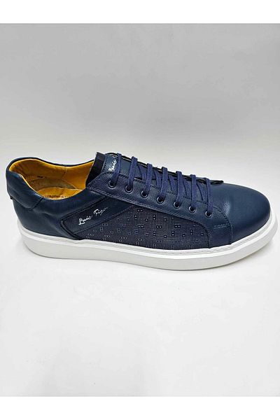 Luis Figo Genuine Leather Large Number (49-50) Navy Blue Casual Lace-Up Light Eva Sole Men's Shoes