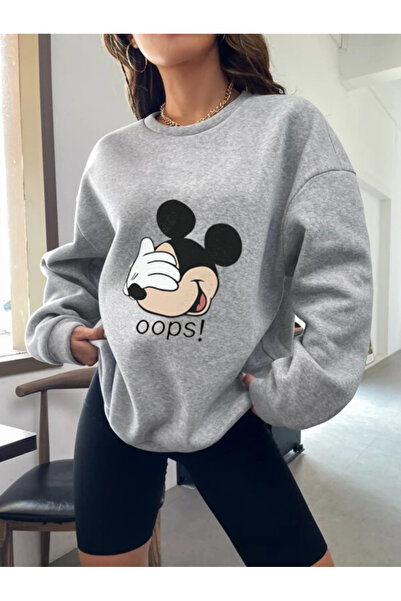 HOFFNUNG Unisex Mickey Gray Hoodie Sweat Oversize Sweatshirt