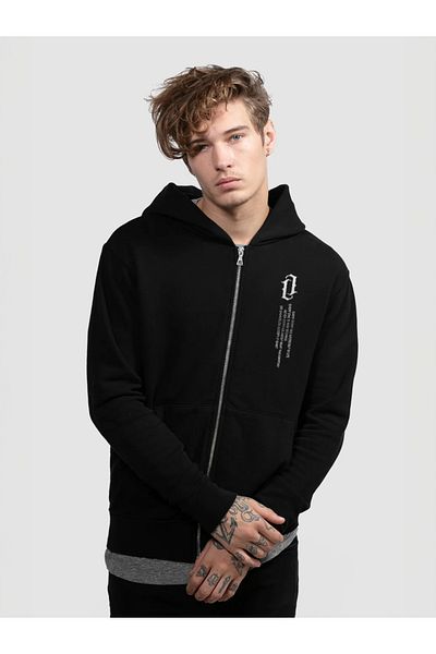 Pink Sky Men's Vertical Printed Hooded Zippered Sweatshirt