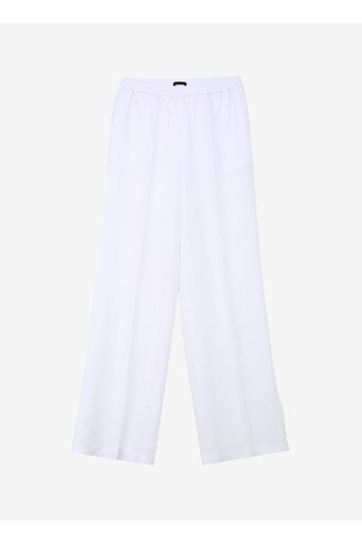 Sisley White Women's High Waisted Wide Fit Linen Pants 4Aghlf03U