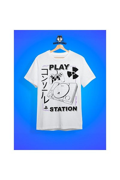 MarkaTurko Tricou alb unisex pentru copii din bumbac pieptănat cu design special imprimat PlayStation 2605-B12