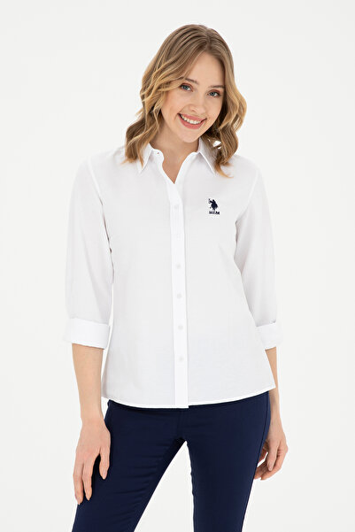 U.S. Polo Assn. قميص أساسي أبيض بأكمام طويلة للنساء 50283988 -VR013
