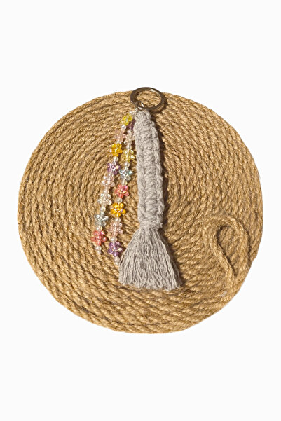 nftart.design رمادي - خرز زهرة شفاف - سلسلة مفاتيح/حلية حقيبة مكرامية محبوكة ...