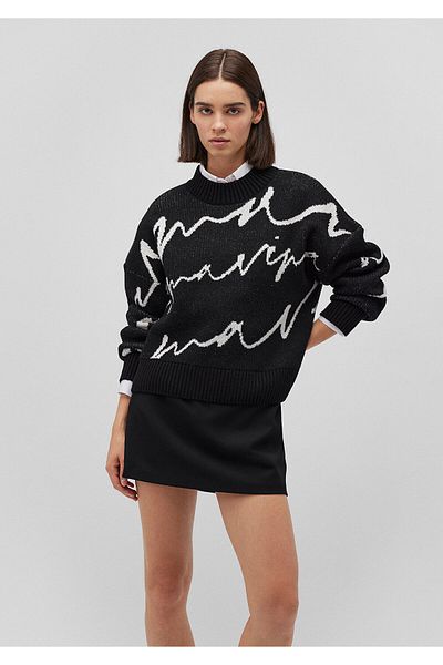 Mavi Black Loose Fit Sweater with Lettering - Loose Cut 1710378 -900