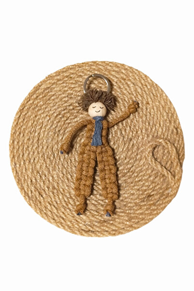 nftart.design Boy's Knitted Macrame Keychain/Bag Ornament with Jeans Blue Tie...